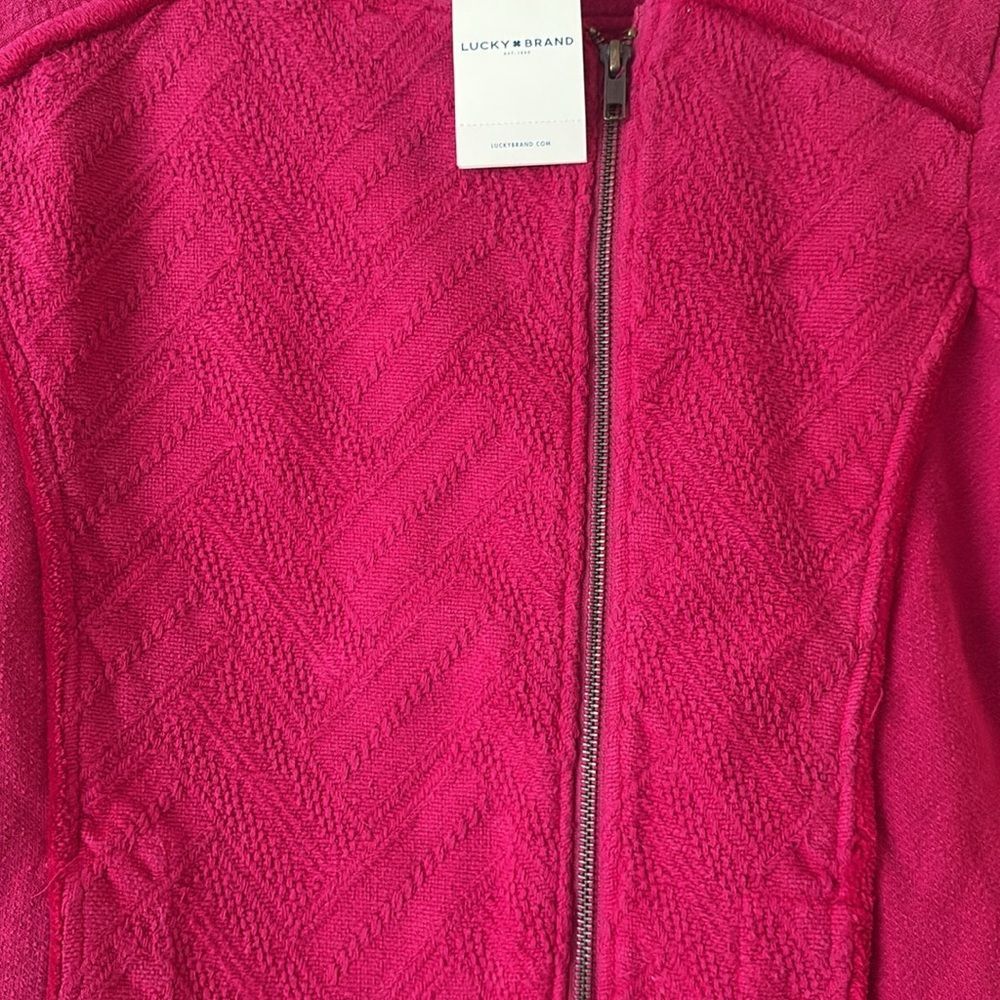 NWT Lucky Brand Pink Embroidered Distressed Zip Blazer Jacket Sz L - Picture 3 of 9